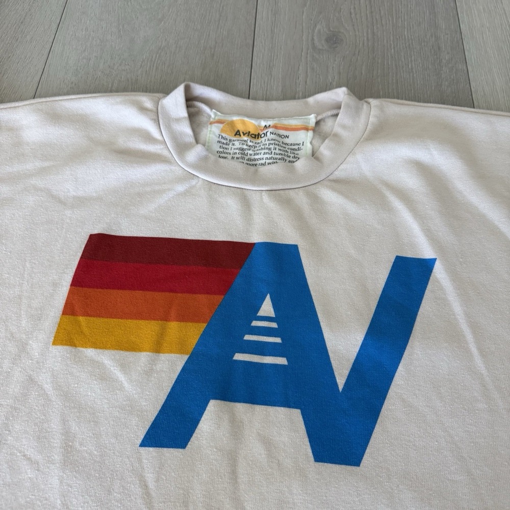 AVIATOR NATION Crewneck Sweatshirt Dove Unisex M Medium Oversized